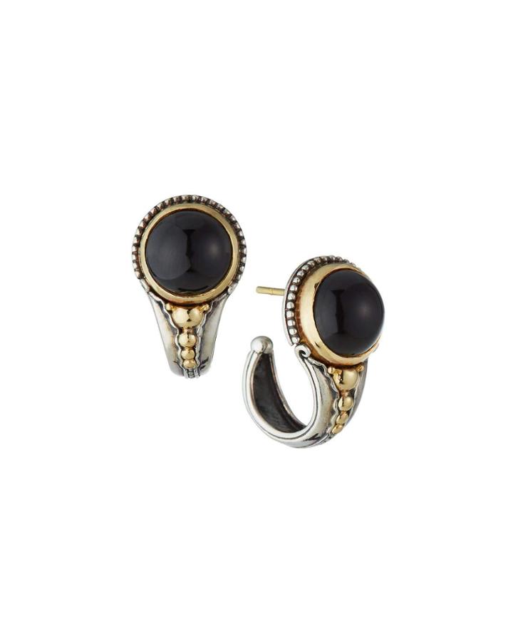 Silver & 18k Gold Black Onyx Hoop Earrings