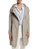 Taffeta Mid-length Coat W/ Cinched Waist