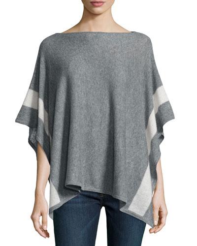 Cashmere Stripe-border Poncho,
