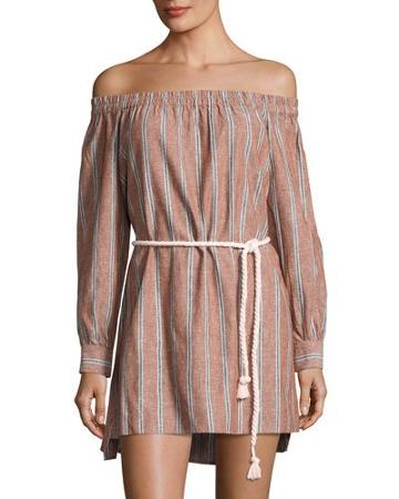 Vickie Linen-blend Striped Dress,
