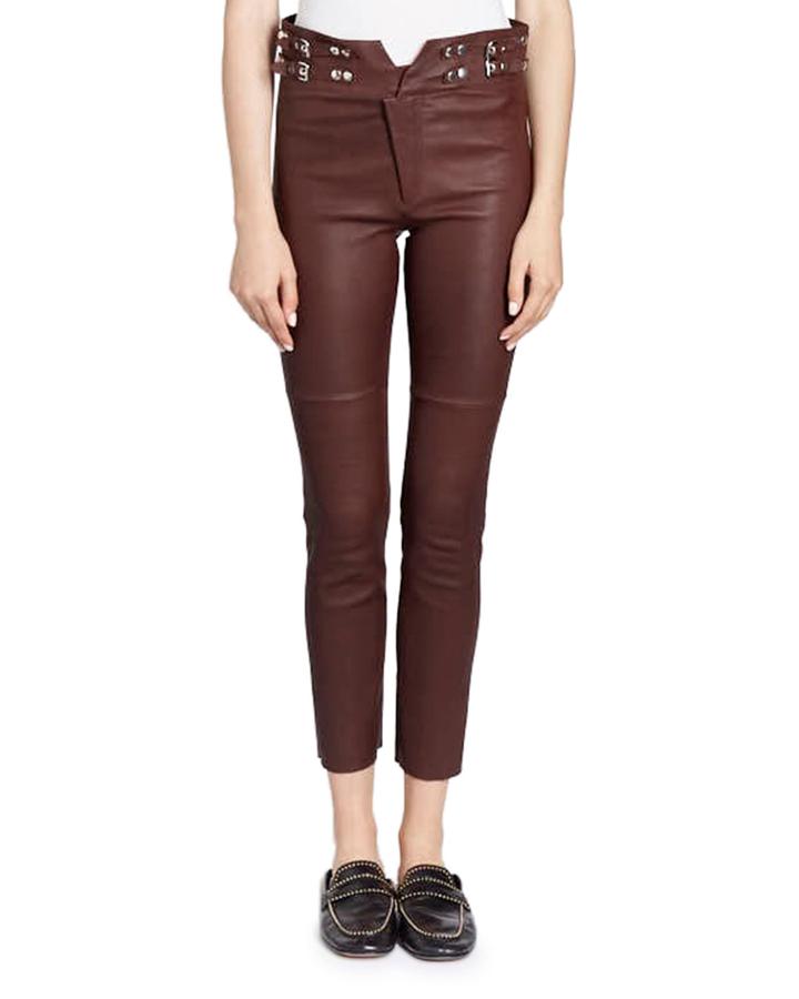Preydie Skinny Lamb Leather Pants With Buckles