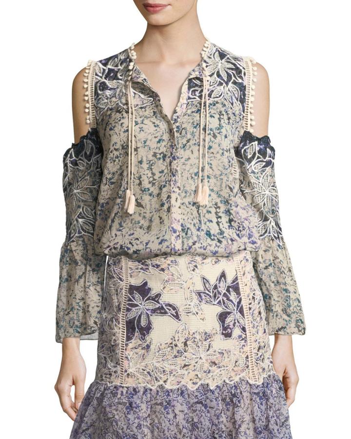Liara Crochet-trimmed Cold-shoulder Blouse