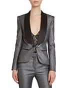 Shimmer Smocked Satin-trim Blazer