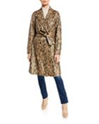 Embossed Leather Belted Python Trench Coat