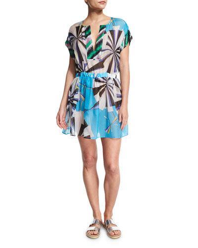 Parasol Hammered Silk Coverup Dress, Turquoise (turchese)