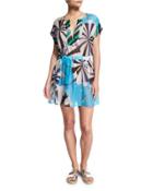 Parasol Hammered Silk Coverup Dress, Turquoise (turchese)