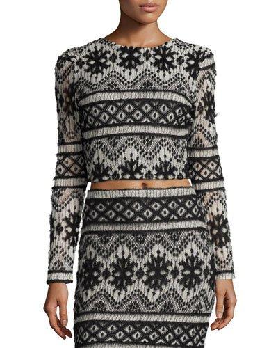 Garzata Long-sleeve Crop Top, Black/white