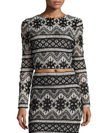 Garzata Long-sleeve Crop Top, Black/white