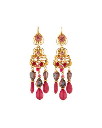 Hearts & Filigree Drop Earrings, Pink