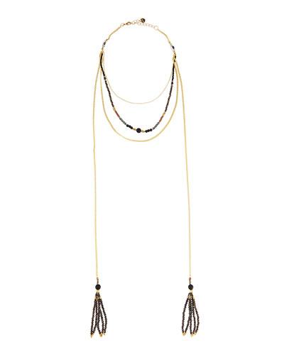 Multi-strand Beaded Choker W/ Tasseled Chain Dangles