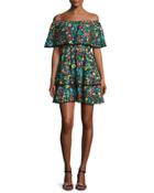 Tylie Floral-print Off-the-shoulder Ruffle Mini Dress,