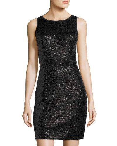 Sleeveless Sequined Cutout Dress, Black