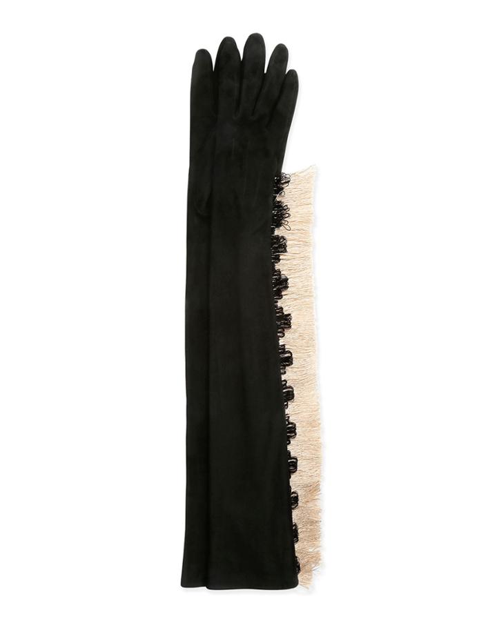 Long Gloves W/fringe, Black