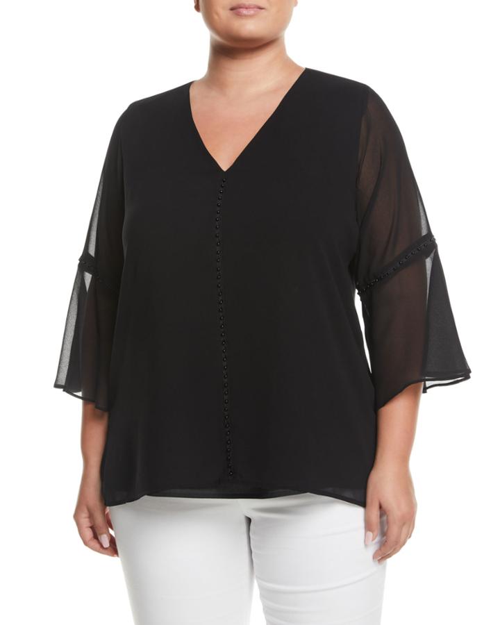 Pearl-detail 3/4-sleeve Blouse,