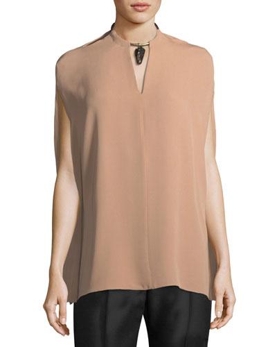 Rhino Choker Cap-sleeve Blouse