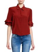 Button-front Ruffle Sleeve Crop Top