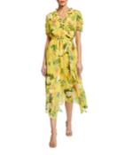 Asymmetrical Floral Faux Wrap Dress