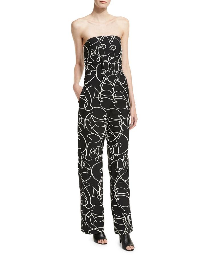 Strapless Graphic Jacquard Jumpsuit