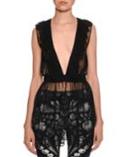 Sleeveless Embroidered Tulle Peplum Blouse