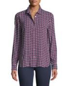 Leema Long-sleeve Button-front Houndstooth Blouse