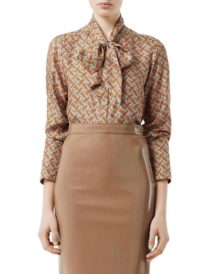 Long-sleeve Tie-neck Top