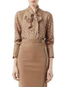 Long-sleeve Tie-neck Top
