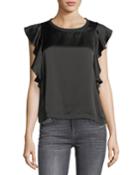 Crewneck Satin Side-ruffle Top