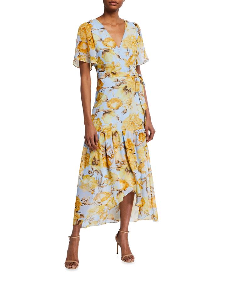 Floral-print Faux-wrap High-low Dress