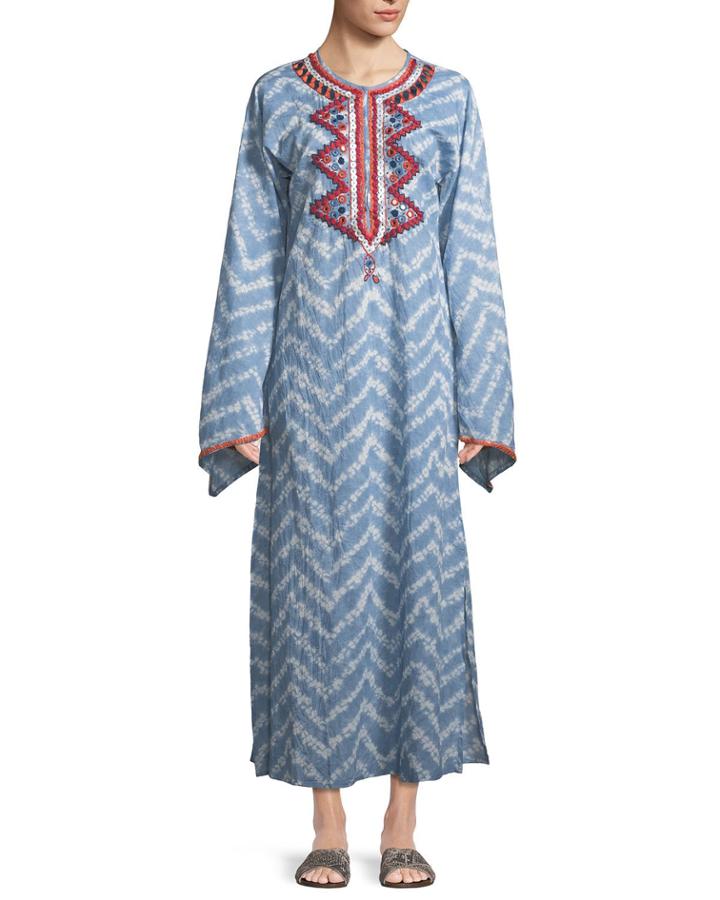 Embroidered Tie-dye Caftan Dress