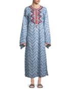 Embroidered Tie-dye Caftan Dress