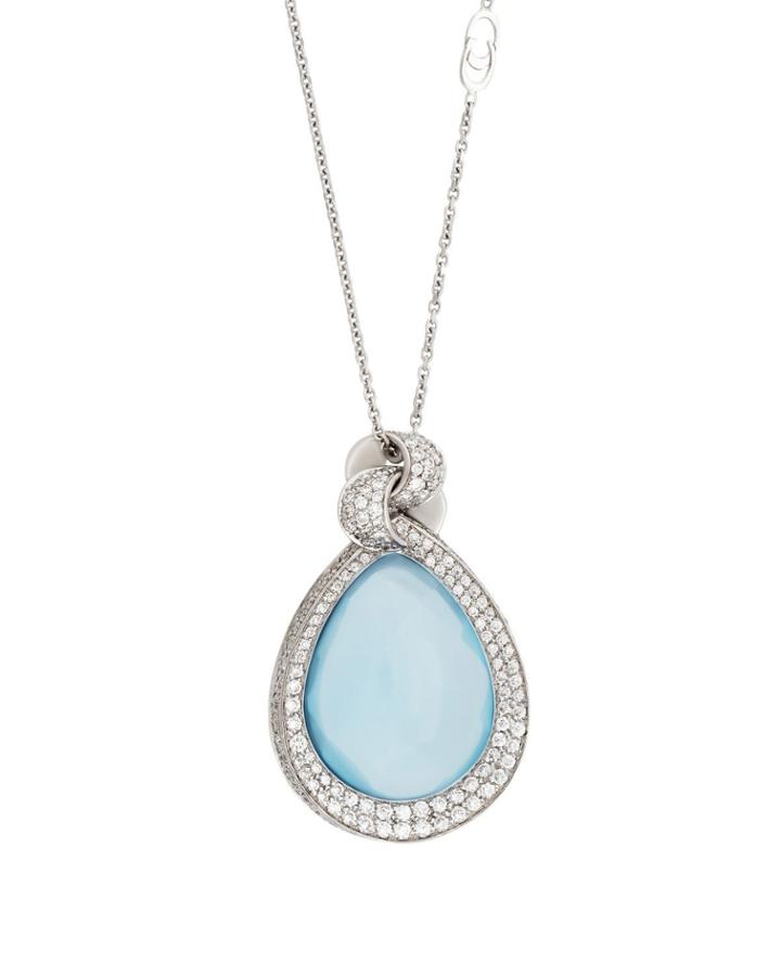 18k White Gold Topaz & Diamond Teardrop Pendant Necklace