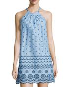 Sydney Embroidered Halter Dress, Blue