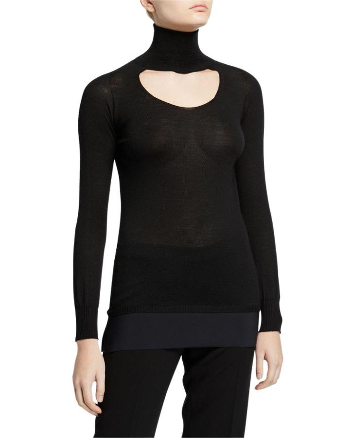 M Fay Turtleneck Long-sleeve Cutout Top