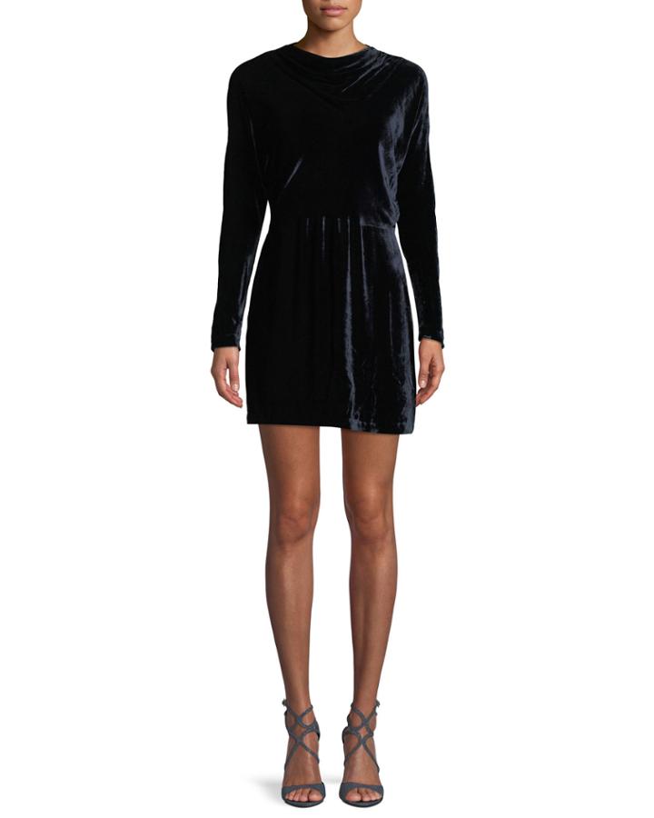 Marin Short Long-sleeve Cowl-neck Velvet Dress