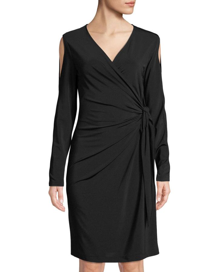Cold-shoulder Faux-wrap Dress
