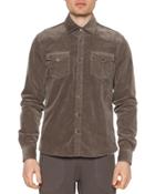 Cord Button-down Shirt Jacket, Dust Brown