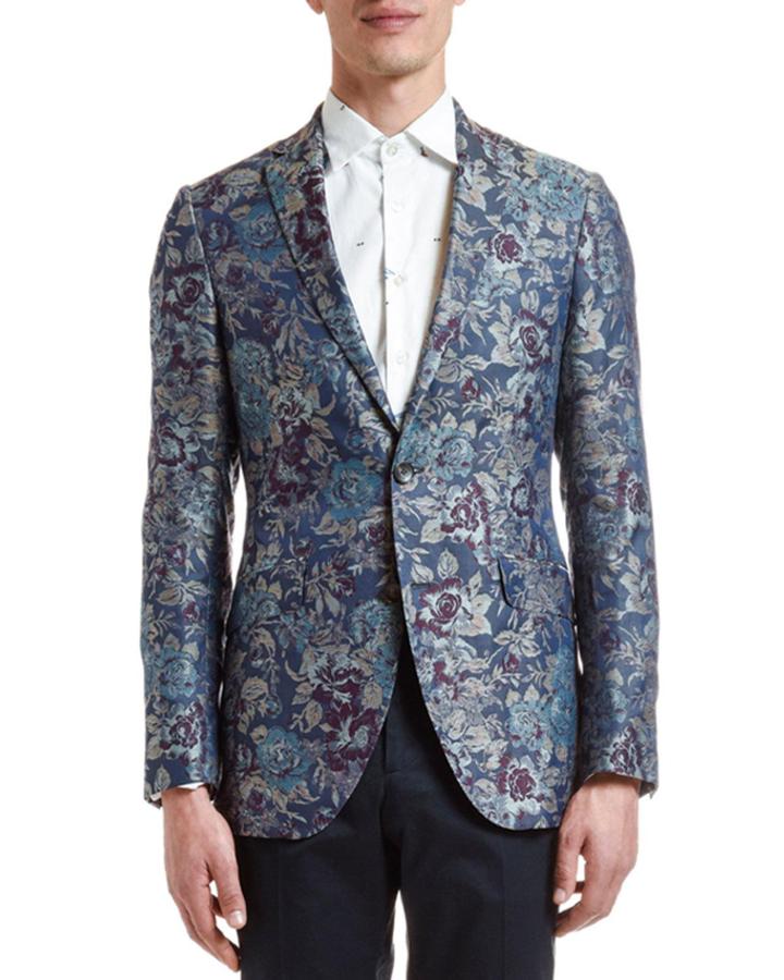 Men's Floral Jacquard Silk Evening Coat