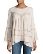 Flared Lace-inset Top, Neutral