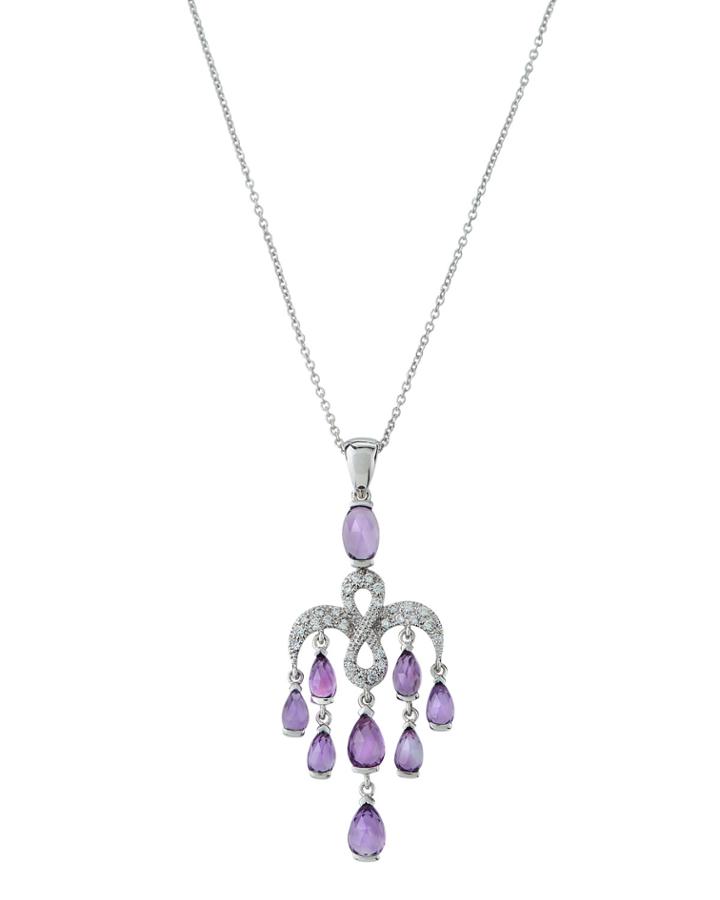 18k White Gold Amethyst & Diamond Pendant Necklace