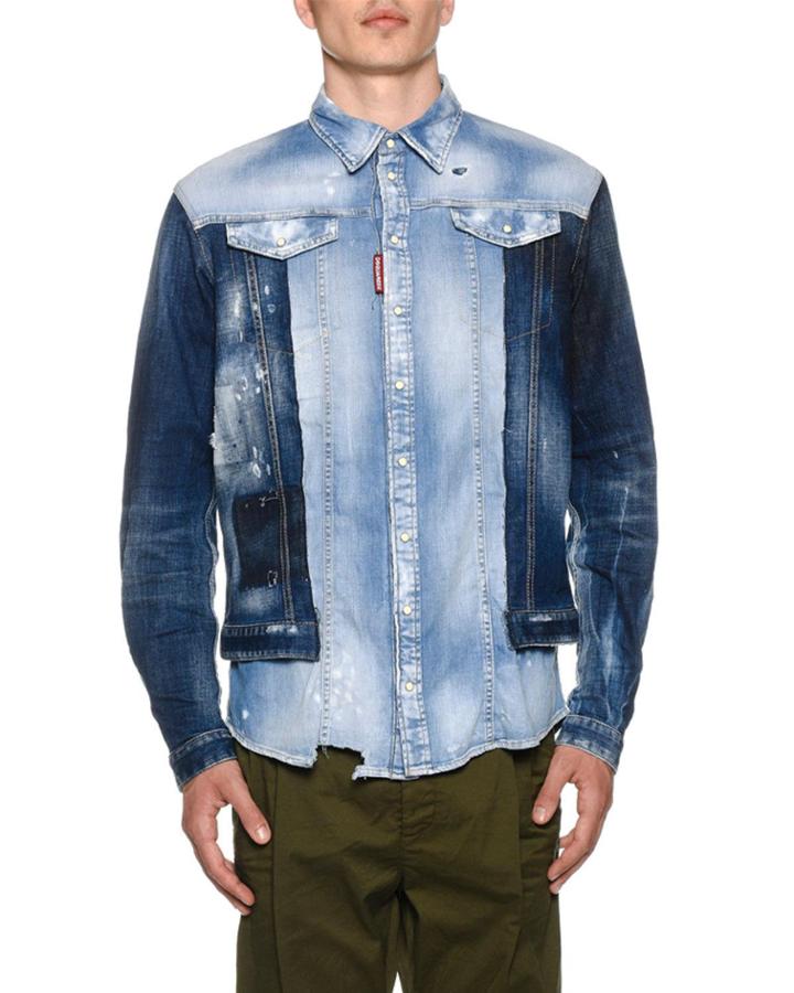 Men's Mixed-wash Denim Shirt W/ Jean Jacket Combo
