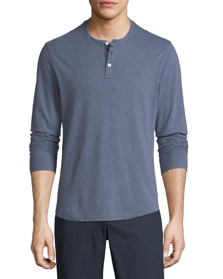 Long-sleeve Heathered Jacquard Henley