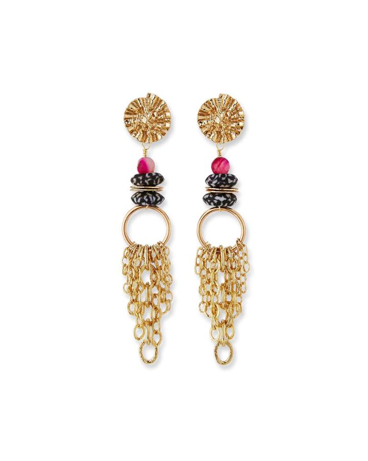 Glass & Chain Dangle Earrings, Black