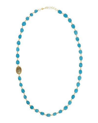 Long 14k Gold-filled Turquoise, Labradorite & Diamond Station Necklace