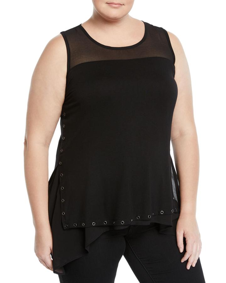 Layered-hem Chiffon Rivet-trim Tank,