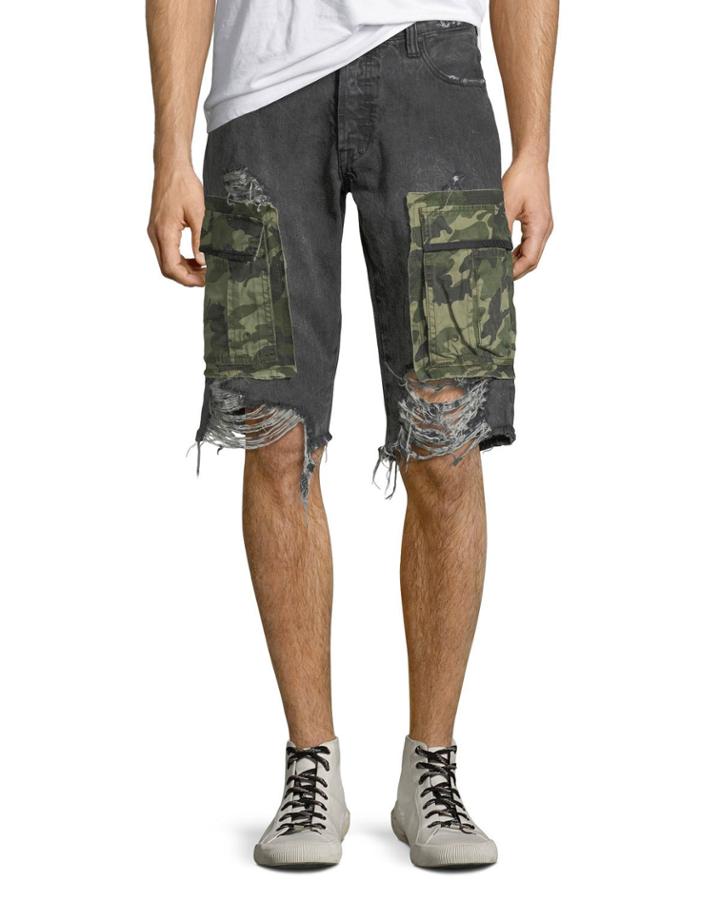 Men's Destroyed Denim Camo-pocket Cargo