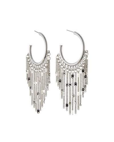 Shiny Rhodium-tone Hoop Fringe Earrings