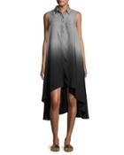 Sleeveless High-low Chambray Dress, Gray