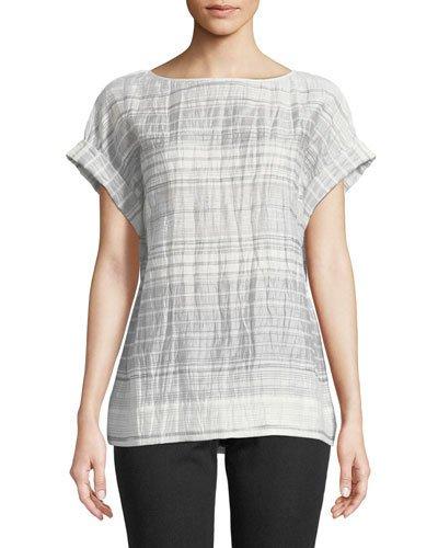 Lori Short-sleeve Palmetto Crinkle-stripe Blouse
