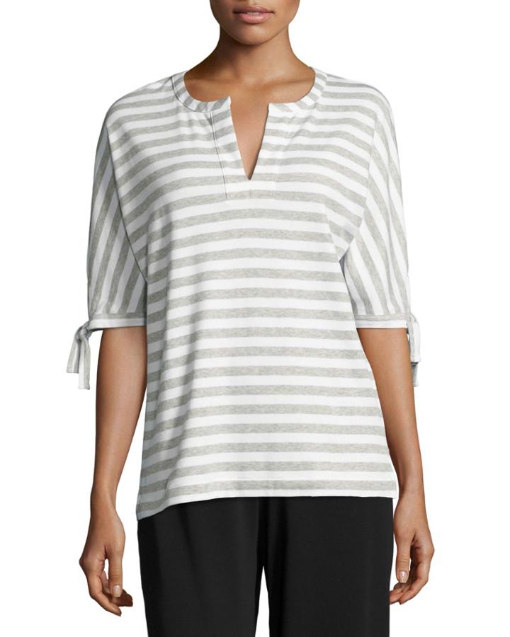 Striped Tie-cuff Tunic,