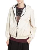 Zip-front Leather And Suede Hooded Jacket